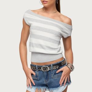 Hettie Off Shoulder Striped Knit Top