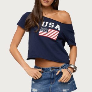 USA Babe Off Shoulder T Shirt
