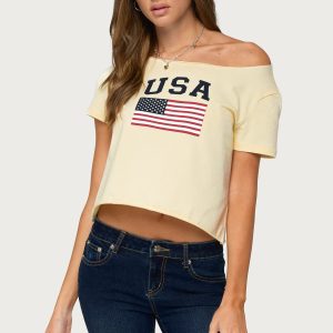 USA Babe Off Shoulder T Shirt