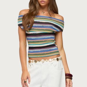 Irenea Striped Knit Off Shoulder Top