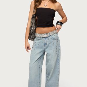 Oaklee Studded Low Rise Baggy Jeans