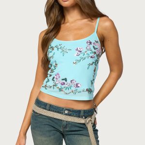 Blair Floral Bead & Sequin Mesh Top
