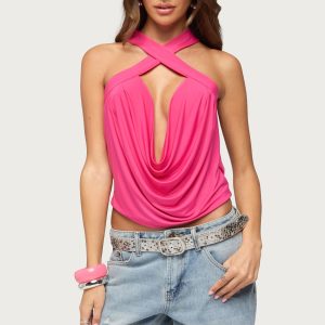 Maise Backless Cowl Neck Crisscross Top