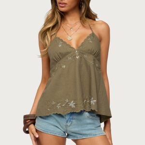 Nadine Embroidered Linen Look Top