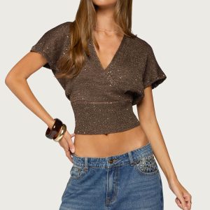 Shirah Backless Sequin Knit Top