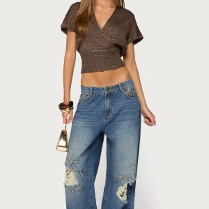 Eunia Studded Low Rise Baggy Jeans
