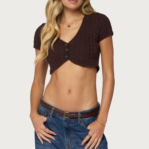 Zila Cropped Cable Knit Top