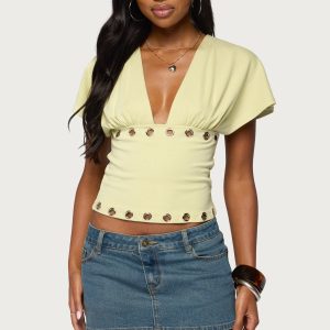 Isi Grommet Flutter Plunge Neck Top