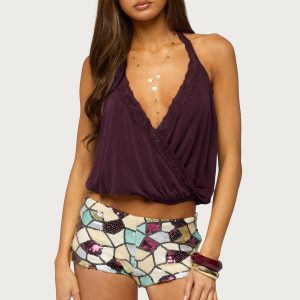 Eilen Lacey Wrap Halter Top