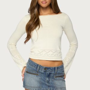 Maple Pointelle Knit Long Sleeve Top
