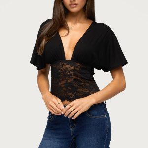 Jaeda Lacey Flutter Plunging Top