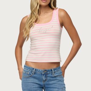 Angel Glow Rhinestone Striped Tank Top